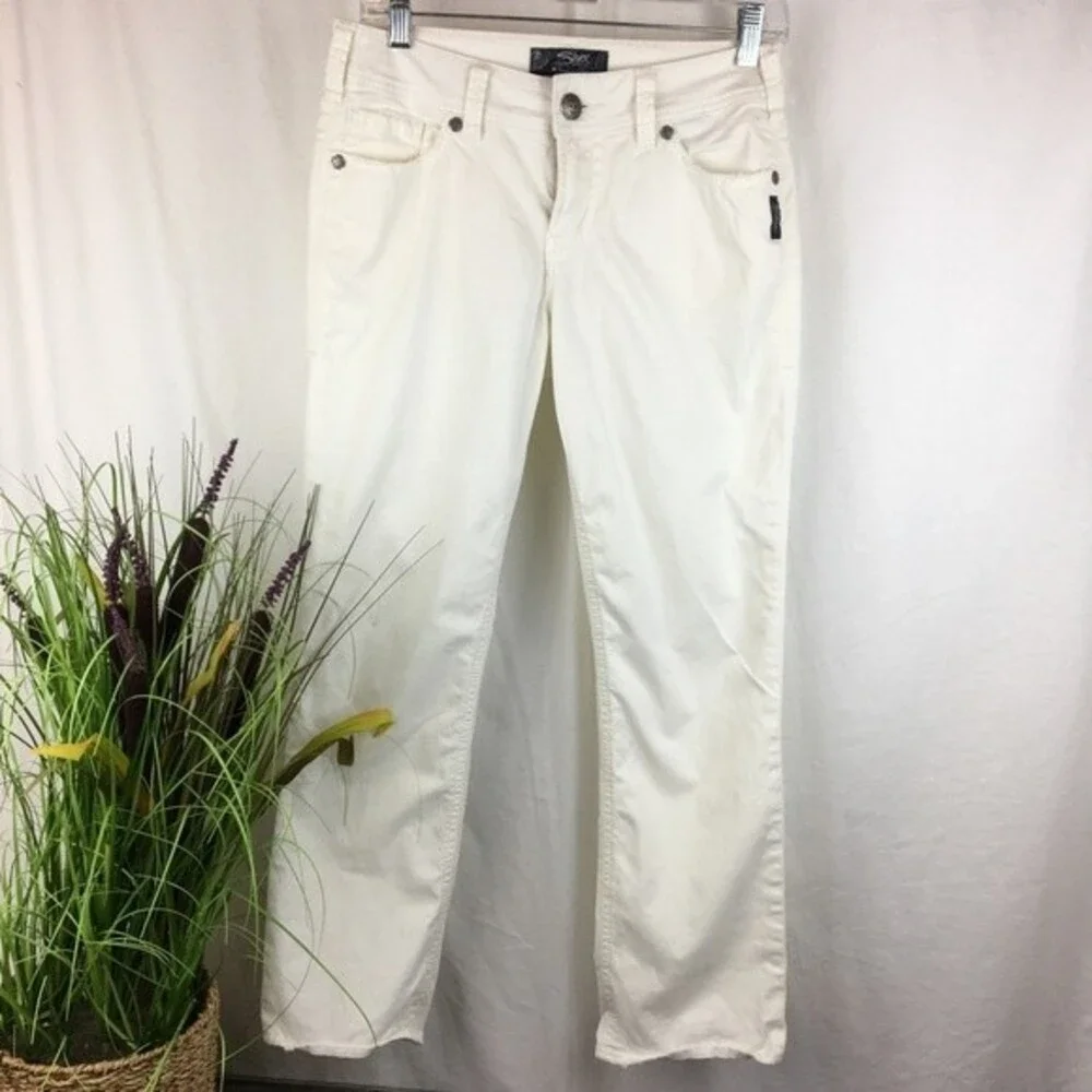 Silver Jeans White Suki Capri Cotton Pants 27 - Picture 2 of 9
